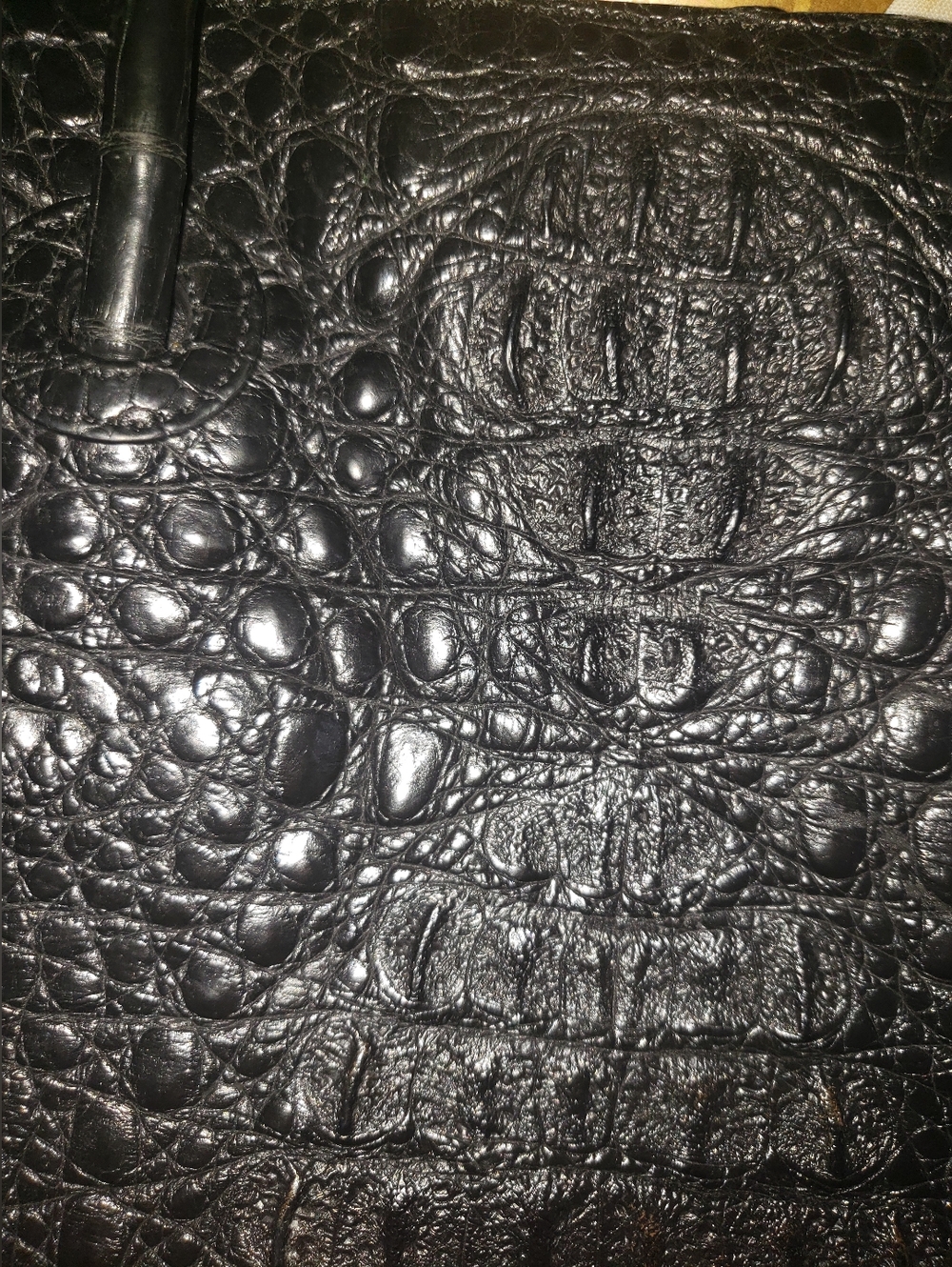 Genuine Caiman Crocodile Skin Large Black Tote Cream Suede Lining Handbag - Picture 4 of 16